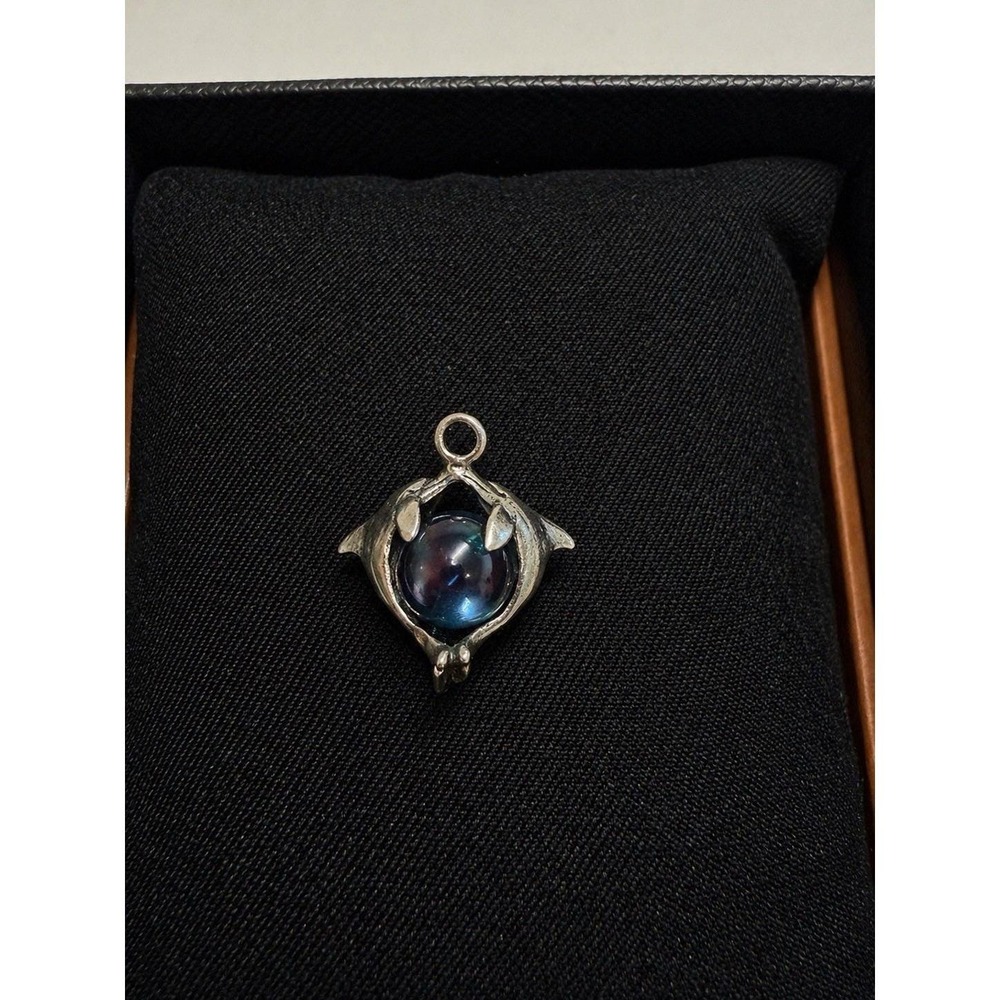 Vintage Sterling Silver 925 Mystic Glass Dolphin Pendant Necklace Ocean Sea Life